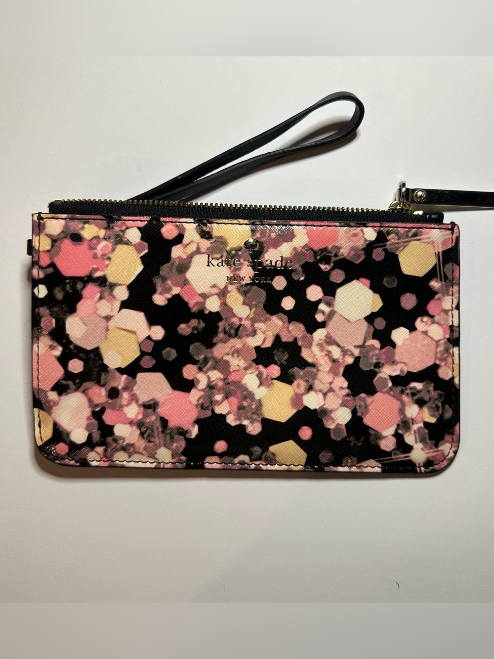 kate spade Black Multi Color Hexagon Confetti Mini Wallet Wristlet